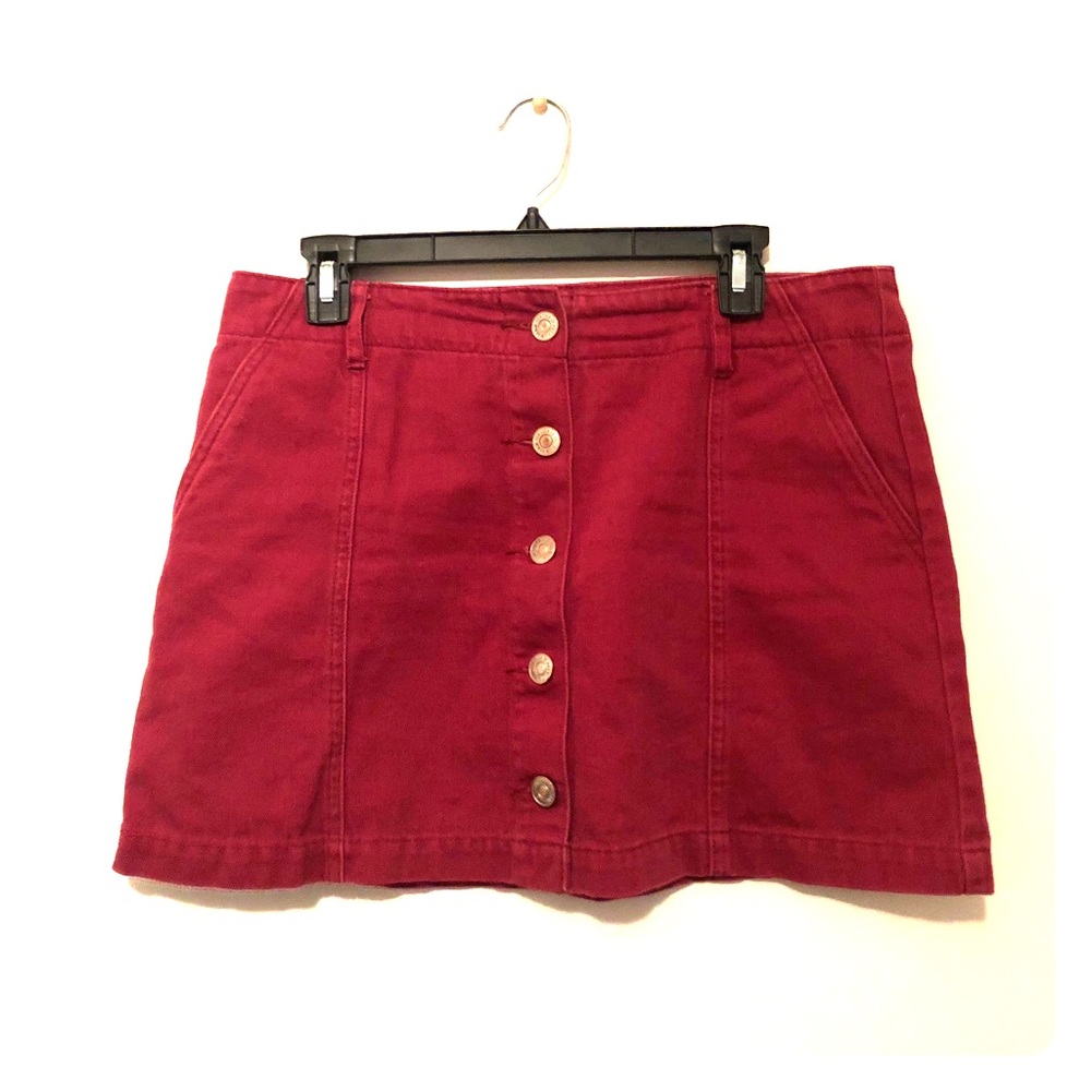 Burgundy button up skirt